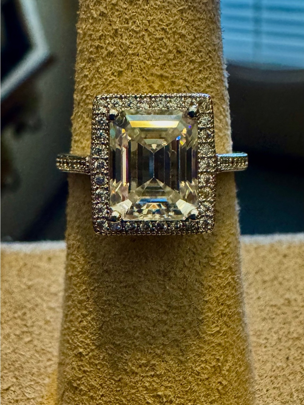 Classic Emerald-Cut Halo Engagement Ring - 3.3 ct Moissanite center stone